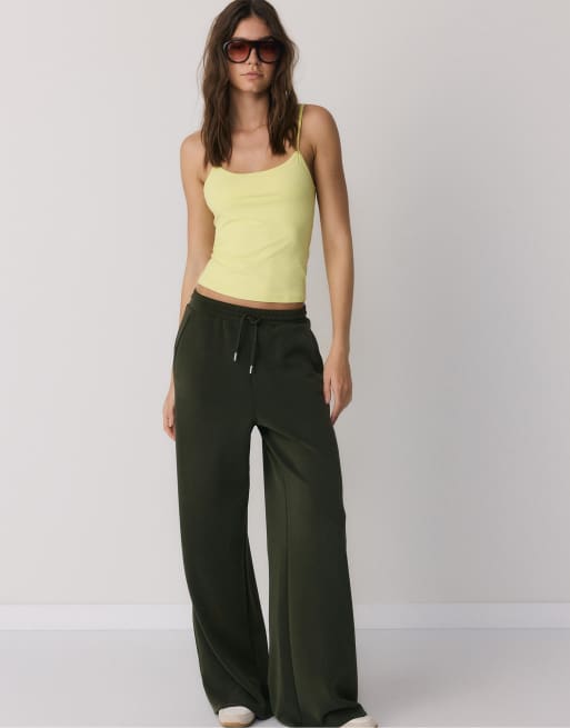 Stradivarius - Pantaloni palazzo morbidi al tatto verdi, 5 di 7