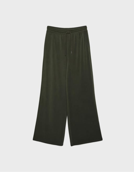 Stradivarius - Pantaloni palazzo morbidi al tatto verdi, 6 di 7