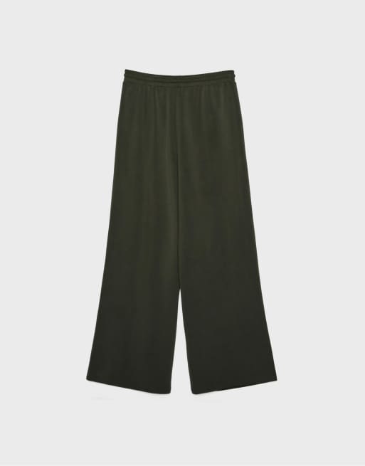 Stradivarius - Pantaloni palazzo morbidi al tatto verdi, 7 di 7