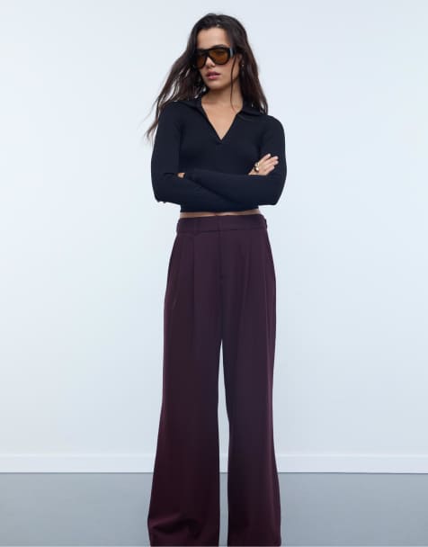 Stradivarius - Pantaloni regolabili a fondo super ampio bordeaux - view 1