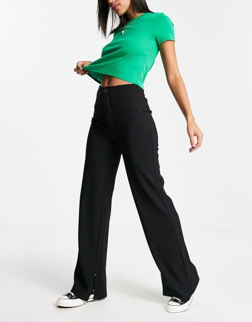 Stradivarius - Pantaloni sartoriali a costine con spacco neri 