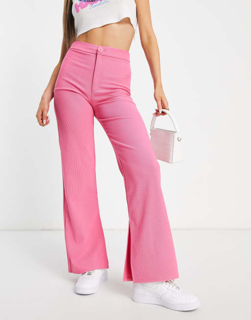 Stradivarius - Pantaloni sartoriali con spacco sul fondo rosa