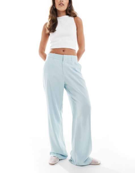 Stradivarius - Pantaloni sartoriali effetto lino a vita bassa blu pallido - view 1