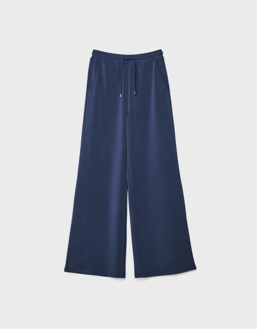 Stradivarius - Pantaloni stile palazzo blu scuro morbidi al tatto, 6 di 7