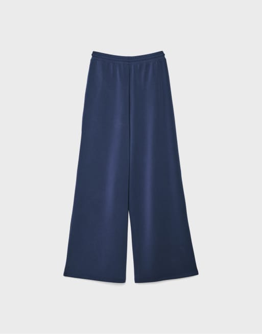 Stradivarius - Pantaloni stile palazzo blu scuro morbidi al tatto, 7 di 7
