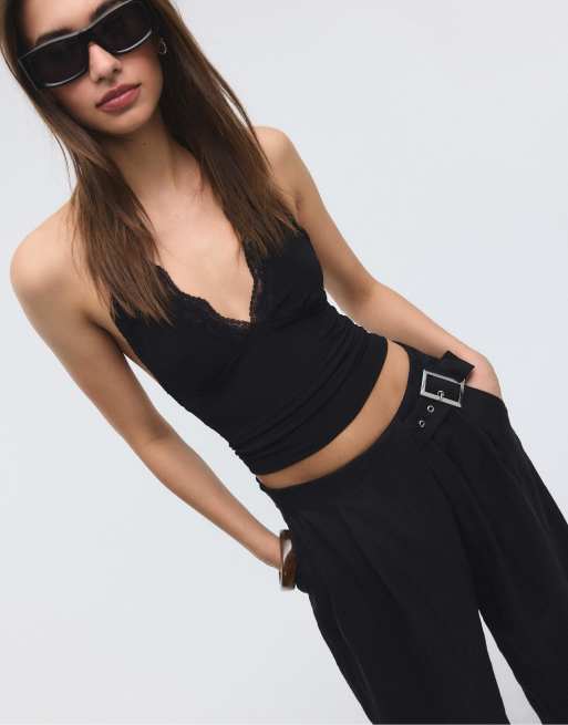 Stradivarius - Pantaloni vaporosi neri con fibbia, 2 di 4