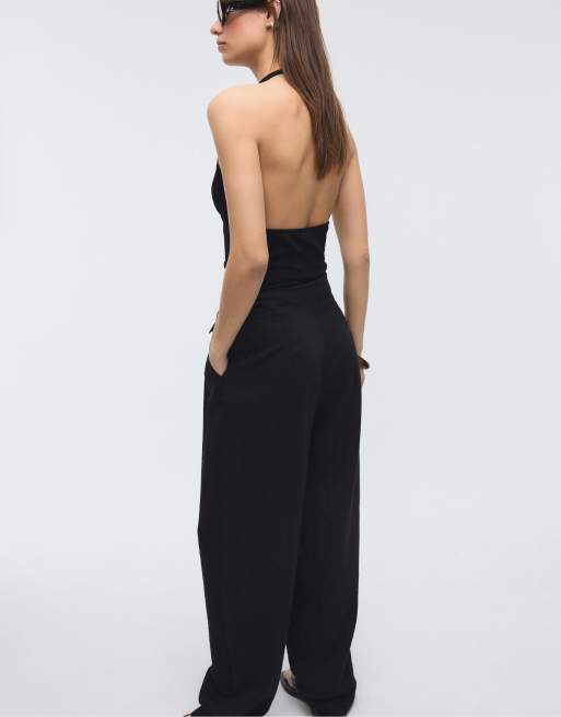Stradivarius - Pantaloni vaporosi neri con fibbia, 3 di 4