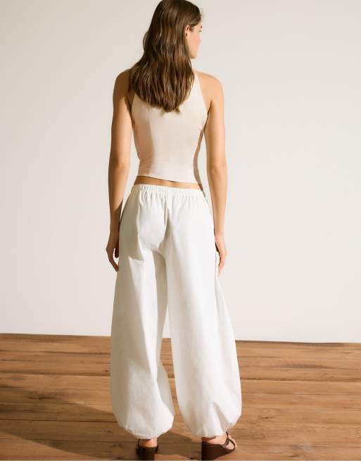 Stradivarius - Pantaloni voluminosi in popeline bianchi, 3 di 7