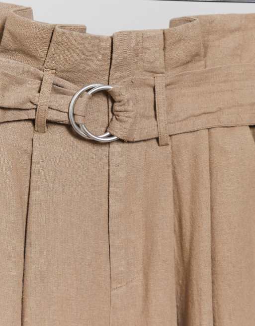 Stradivarius – Paperbag-Hose aus Leinen in Beige, 4 von 4