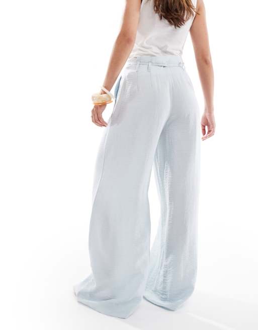 Stradivarius paperbag wide leg pants in blue