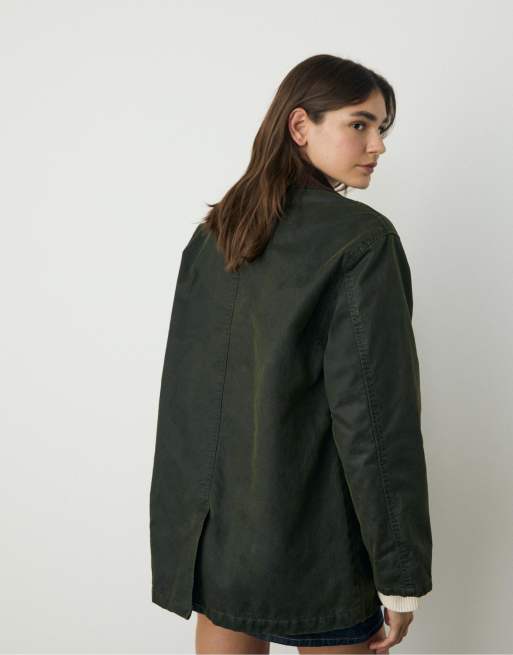 Stradivarius - Parka cerato kaki multitasche, 4 di 4