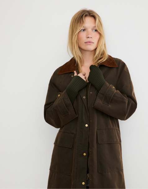 Stradivarius - Parka cerato taglio lungo marrone con cappuccio rimovibile - view 1