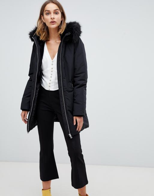 Stradivarius parka jacket with fur hood | ASOS