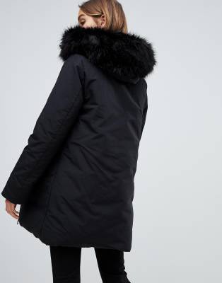 stradivarius parka jacket with fur hood