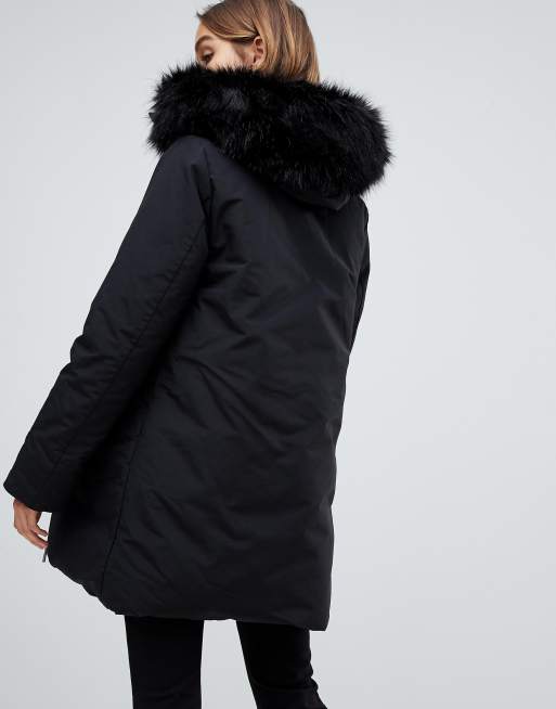 Stradivarius parka jacket hot sale with fur hood