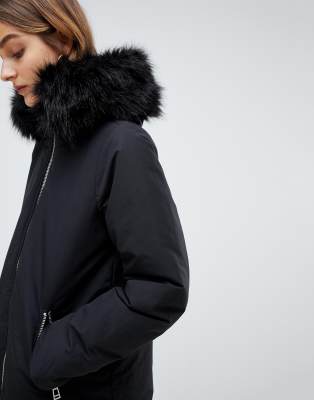 stradivarius parka jacket with fur hood