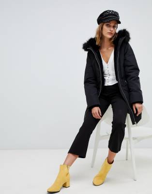 stradivarius parka jacket with fur hood