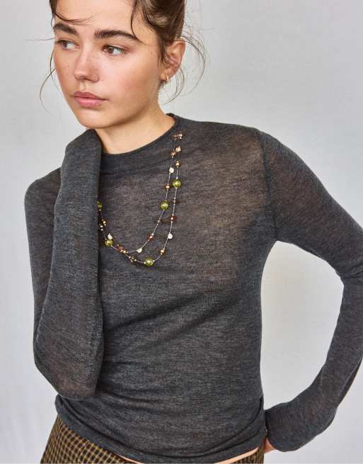 Stradivarius pärlhalsband i khaki, 2 av 4