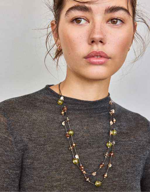 Stradivarius pärlhalsband i khaki, 3 av 4