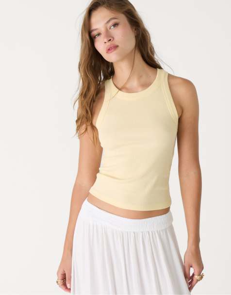 Stradivarius - Pastelgul ribstrikket top - view 1