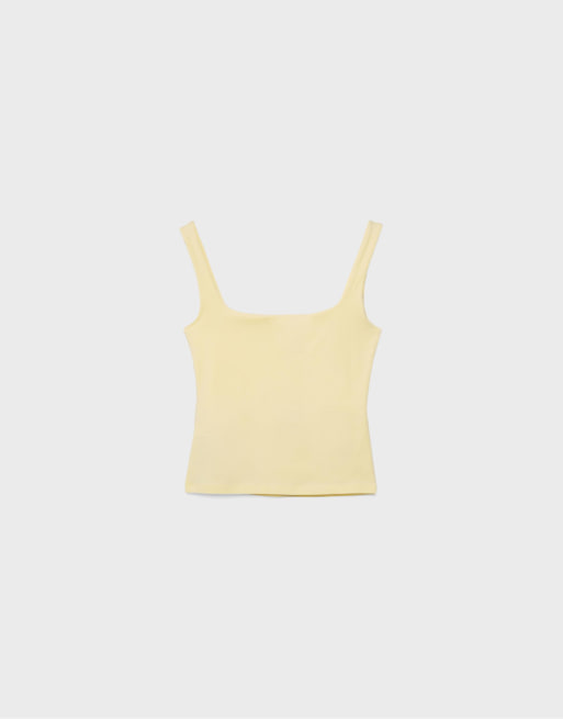 Stradivarius - Pastelgul tanktop med firkantet halsudskæring, 7 af 7