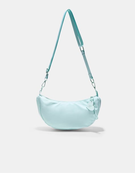 Stradivarius – Pastellgrön, månformad axelremsväska i tyg - view 1