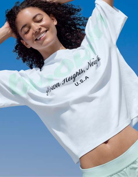 Stradivarius – Pastellgrön t-shirt med tryck - view 1