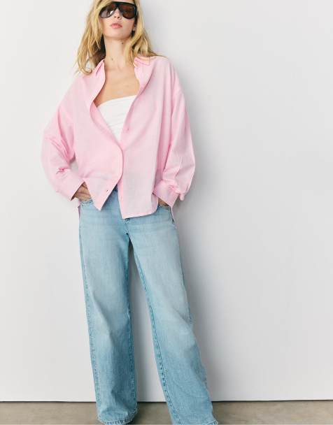 Stradivarius – Pastellrosa, böljande skjorta i linnemix - view 1