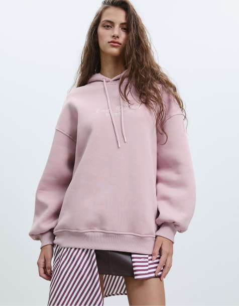 Stradivarius – Pastellrosa, broderad huvtröja - view 1