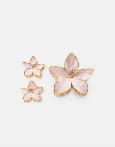 Stradivarius – Pastellrosa hårklämmor med blomdesign, 3-pack - view 1