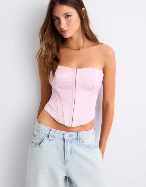 Stradivarius – Pastellrosa korsett med snörning, 2 av 7