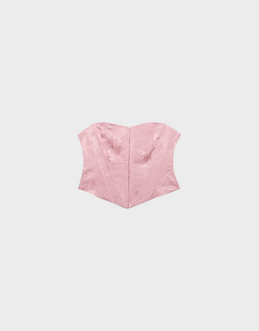 Stradivarius – Pastellrosa korsett med snörning, 6 av 7