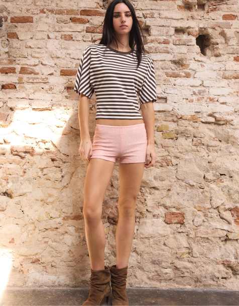 Stradivarius – Pastellrosa, korta shorts med paljetter - view 1
