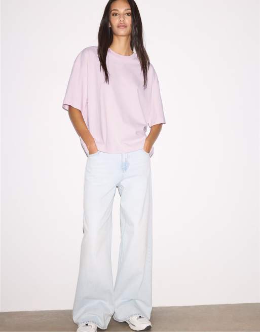 Stradivarius - Pastellyserød oversized T-shirt med korte ærmer, 2 af 4