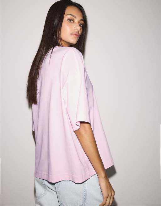 Stradivarius - Pastellyserød oversized T-shirt med korte ærmer, 3 af 4