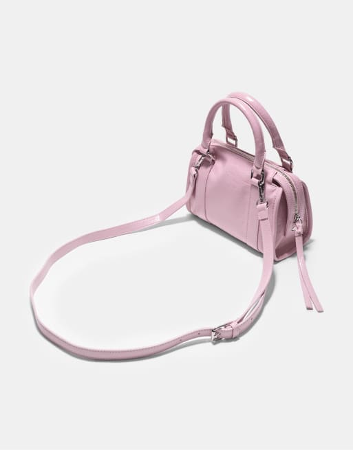 Stradivarius - Pastellyserød skuldertaske i bowlingdesign med lynlås, 3 af 4