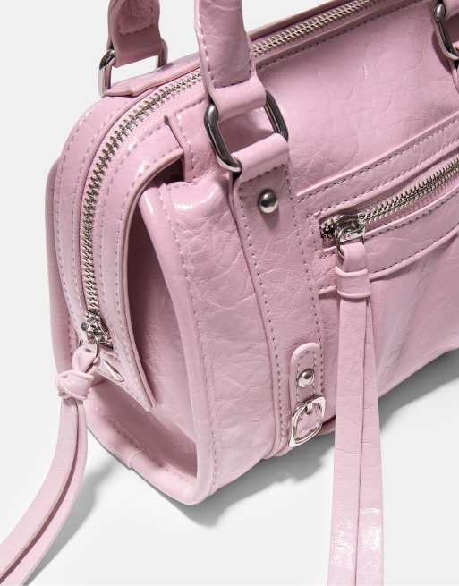 Stradivarius - Pastellyserød skuldertaske i bowlingdesign med lynlås, 4 af 4