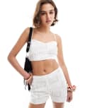 [Stradivarius] Stradivarius patchwork broderie cami top in white (part of a set) L WHITE