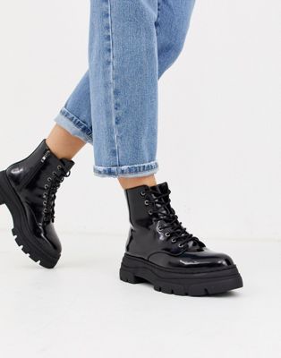 black chunky sole lace up boots