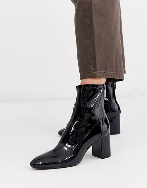 Stradivarius patent heeled boots in black | ASOS