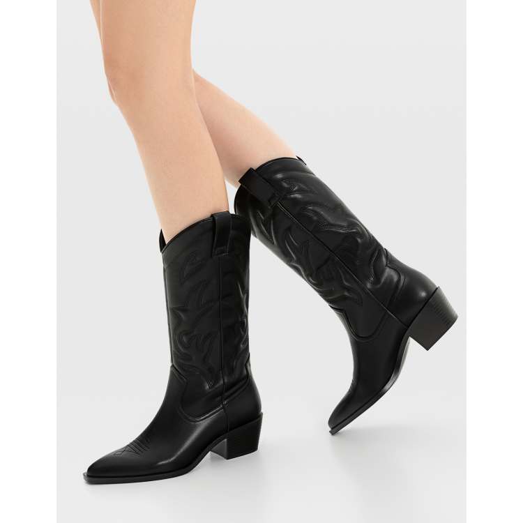 Stradivarius patterned western boot in black ASOS