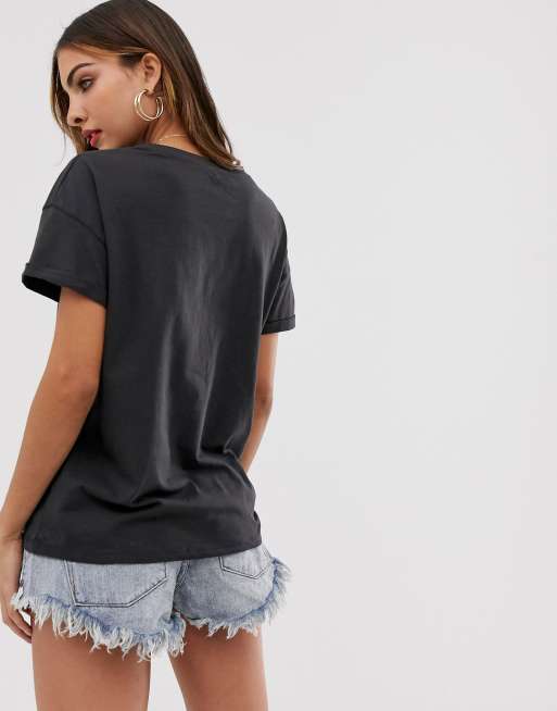 Stradivarius pearl AC DC T shirt in gray