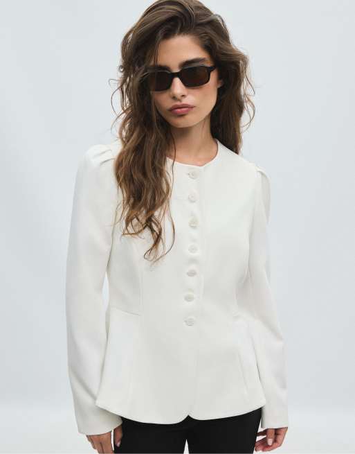 Stradivarius peplum-blazer i ecru, 2 af 7