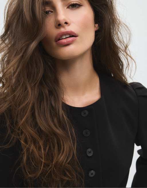 Stradivarius Peplum blazer in black, 4 of 7