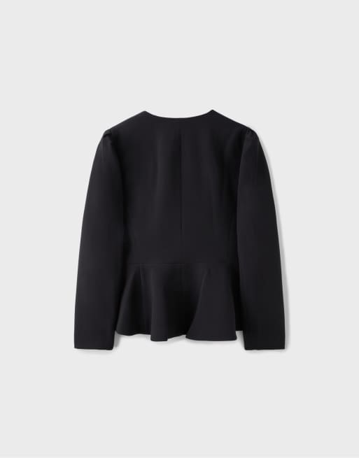 Stradivarius Peplum blazer in black, 7 of 7