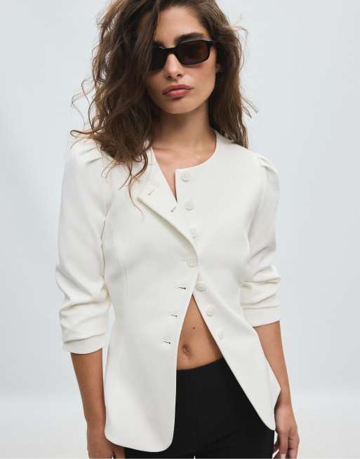 Stradivarius Peplum blazer in ecru, 5 of 7
