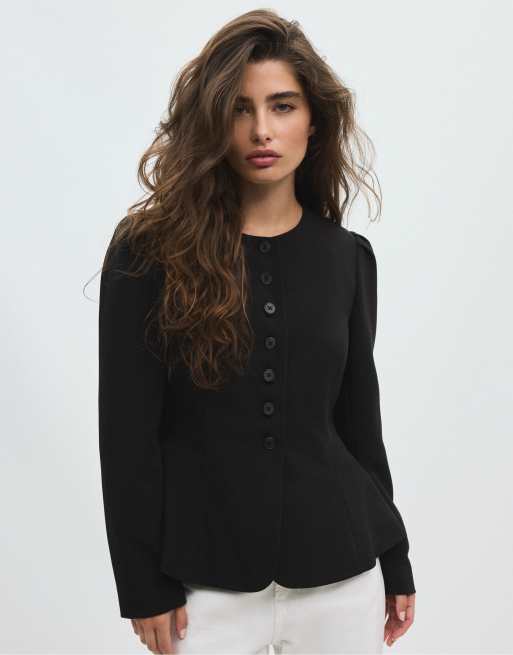 Stradivarius peplum blazer in zwart, 5 van 7