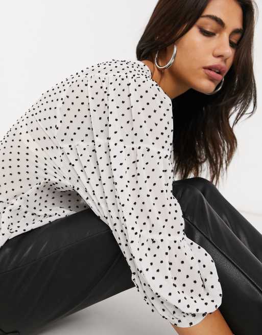 Stradivarius peplum blouse in white with dots