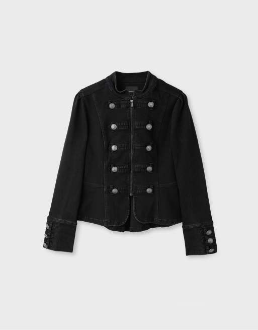 Stradivarius Peplum button jacket in black denim wash, 6 of 7
