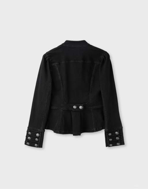 Stradivarius Peplum button jacket in black denim wash, 7 of 7